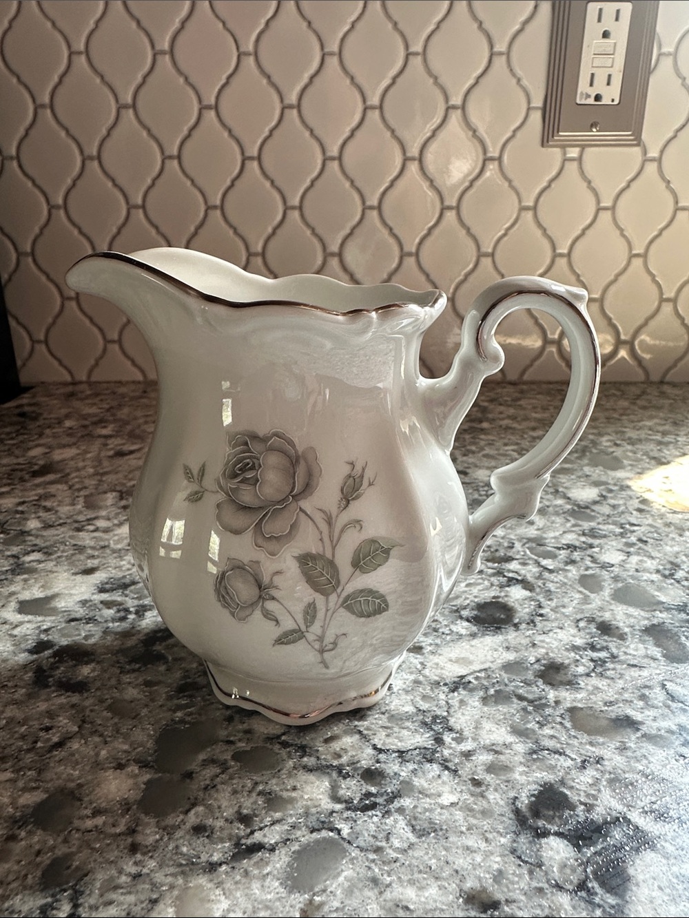 Mystic Rose Mittereich Bavaria White Porcelain Creamer w/ Silver Trim